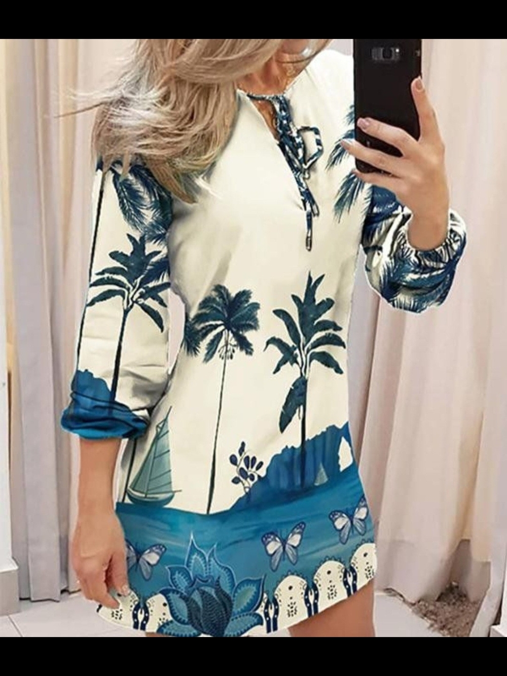 CBR White and Blue Tropical Mini Dress